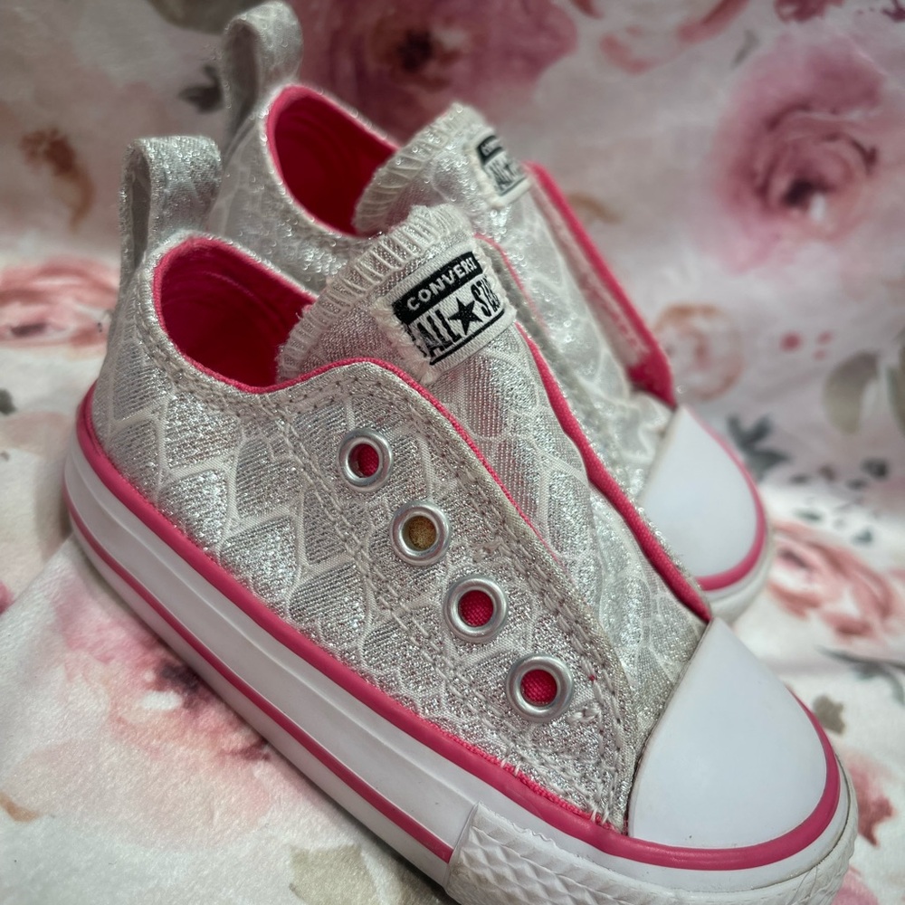 Converse Toddler Silver Hearts and Pink Slip-On Shoes
